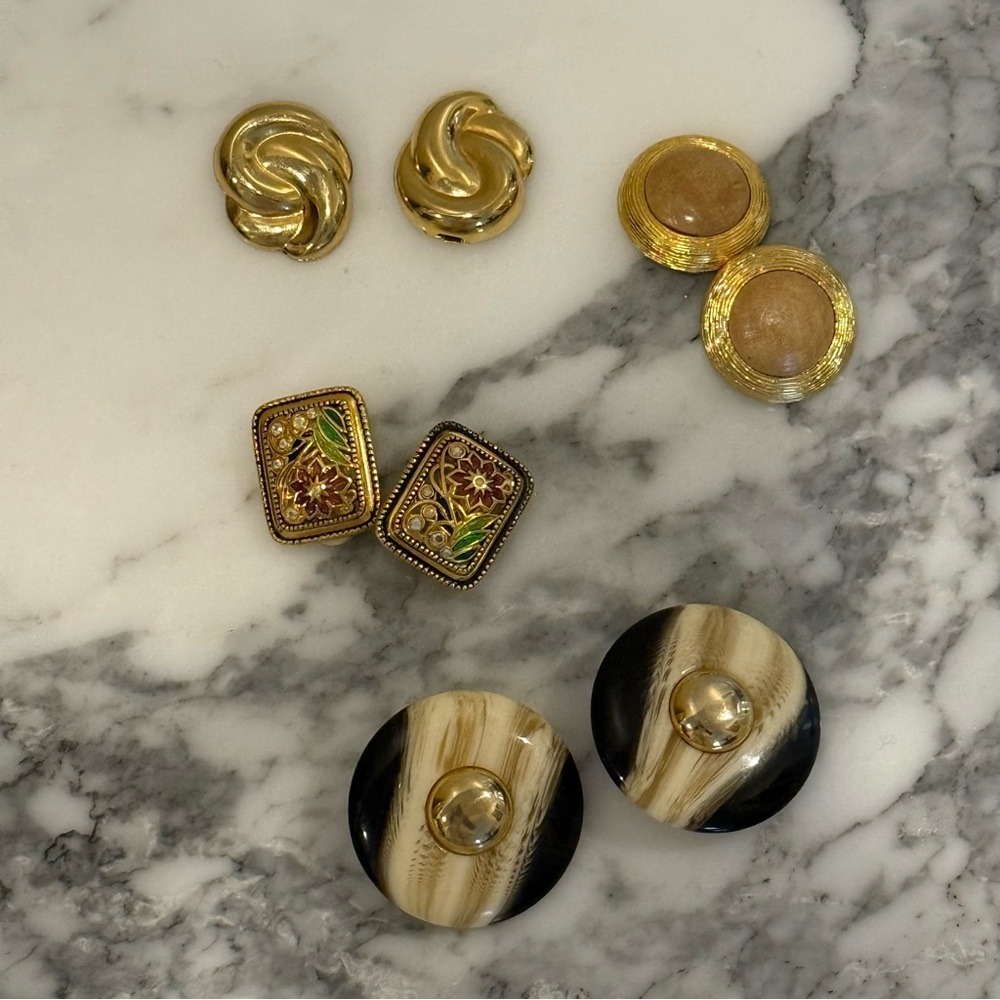 Vintage Estate Antique Clip-On Earrings Set-Lot Old Money Cocktail Party